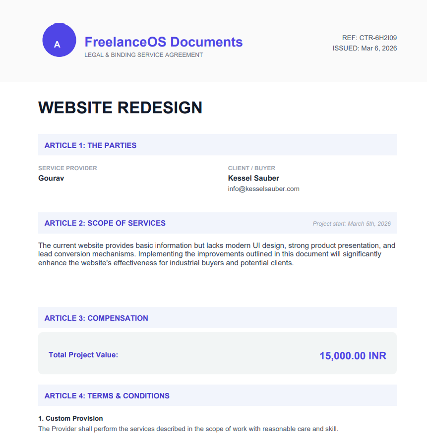 Contracts feature screenshot